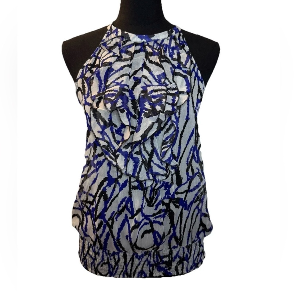 The Limited Women's Sheer Purple & Black Sleeveless Blouse, Ruffled, Size M